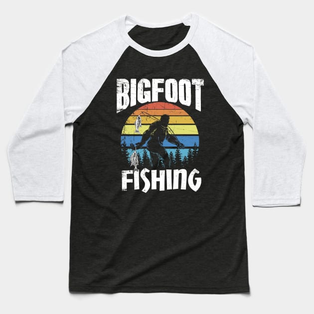 Bigfoot fishing Baseball T-Shirt by captainmood